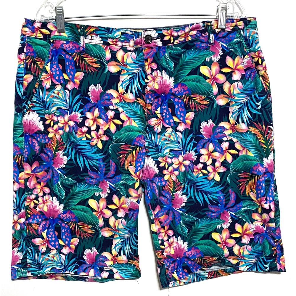 Hudson & Barrow Tropical Chino Shorts Mens 38 Hawaiian Vacation Resort Colorful